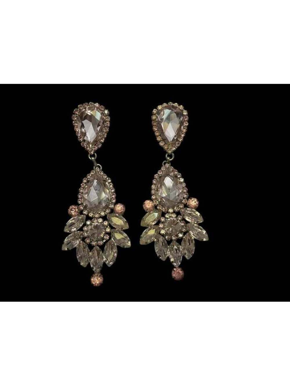 Pink and Clear Rhinestone Statement Drop Clip On Earrings